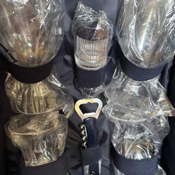 Blue & White Striped Picnic Basket Backpack, 4 Glasses, Plates, Full Set - Picture 5 of 6